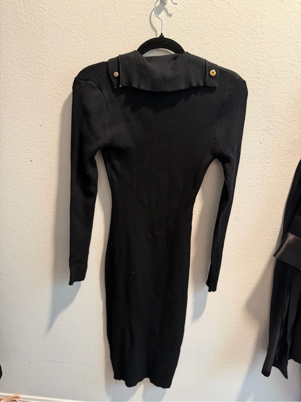 Black Ribbed Button-Front Bodycon Dress - Picture 5 of 5